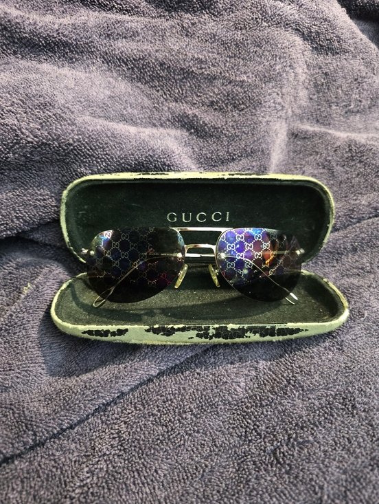 Gucci Purple And Gold Logo Overlay Aviator Sunglasses